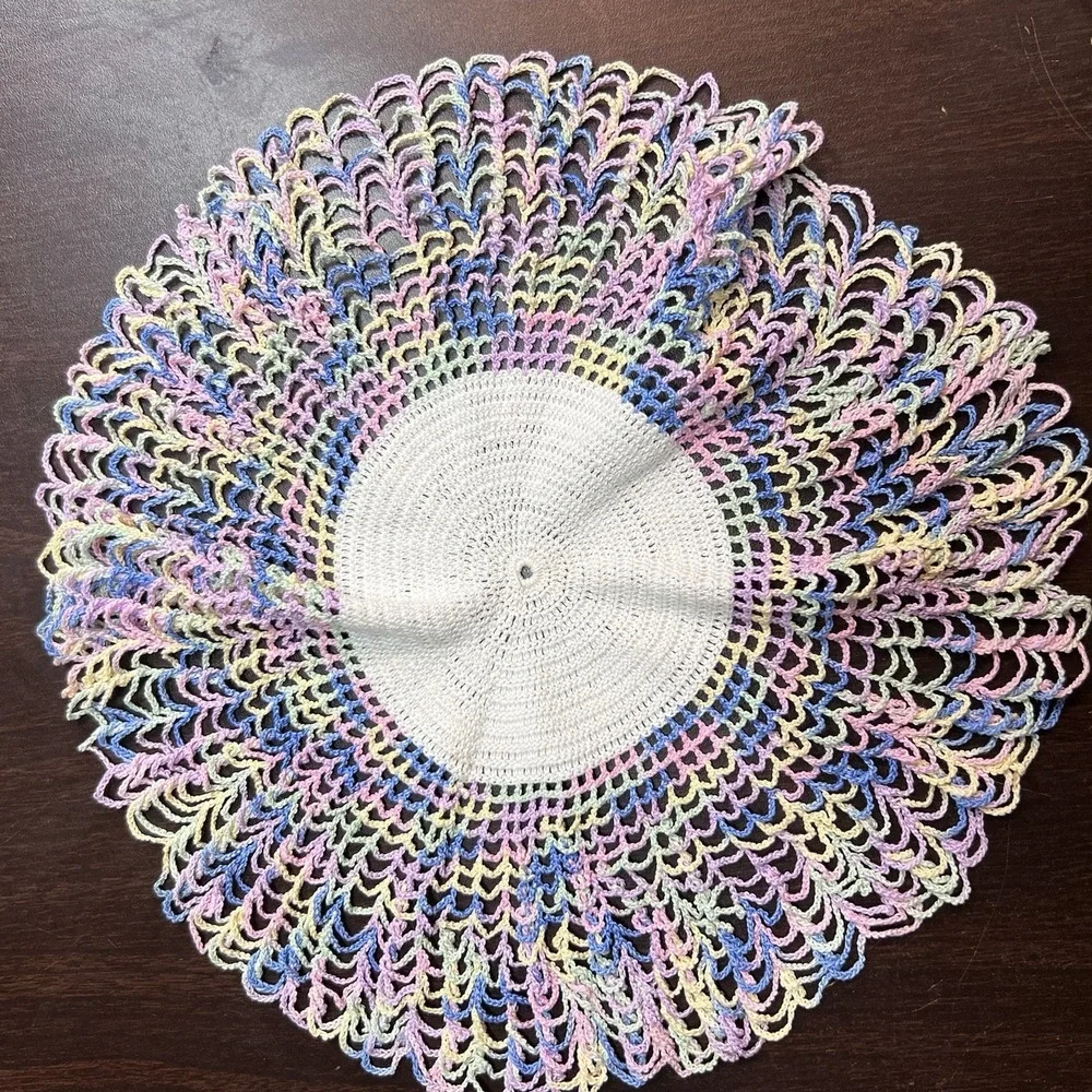Lot of‎ 4 Vintage Hand Crochet Doilies – Ivory & Pastel Lace Set – Mixed Sizes